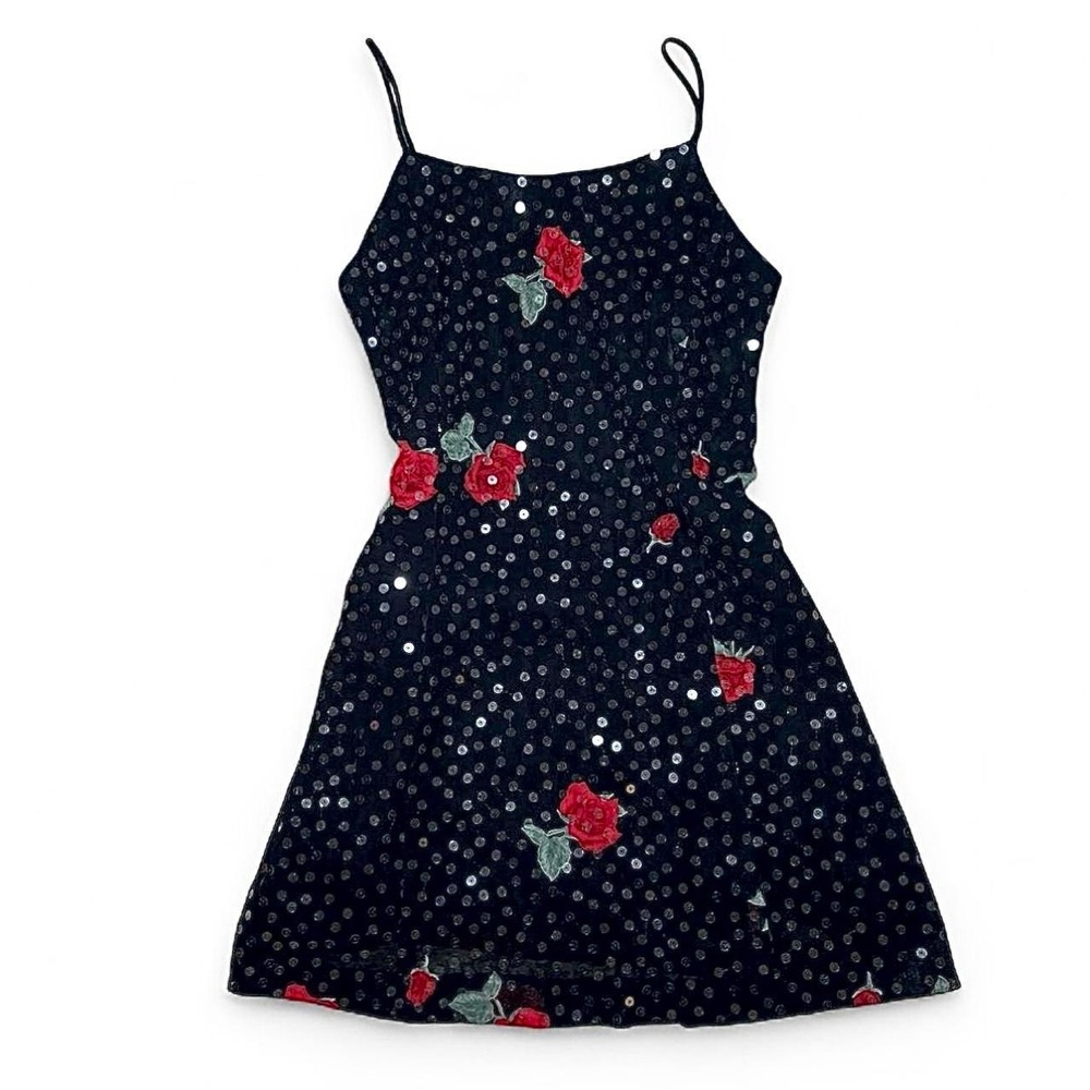 Vintage black rose sequin mini dress